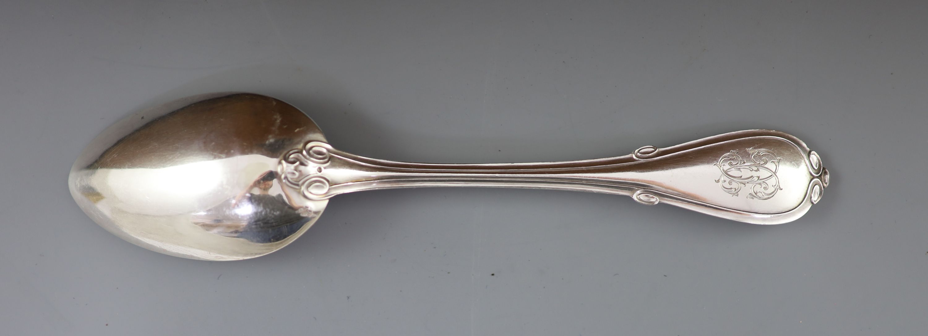 A late 19th century French canteen of silver 950 standard cutlery, in a brass mounted oak canteen, by Prevost Recipon & Cie (Maison Odiot)